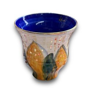 Sunflower Bud Vase with 18k Gold Accents & Blue Interior